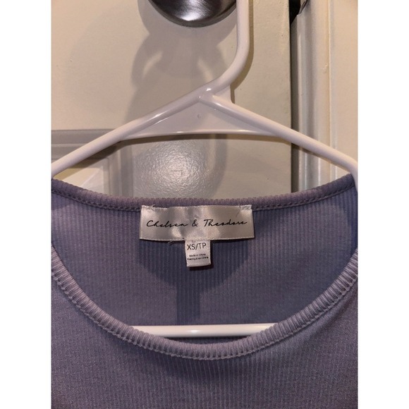 Women's Chelsea & Theodore Eyelet Sleeve Top Ribbed Knit Blouse Lavender XS - Picture 2 of 8